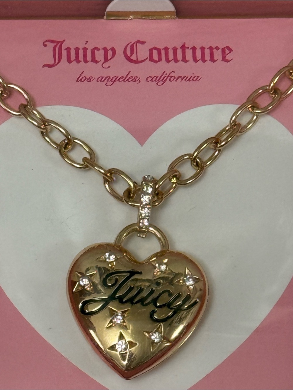 Juicy Couture Gold Heart Pendant Necklace with Crystal Accents